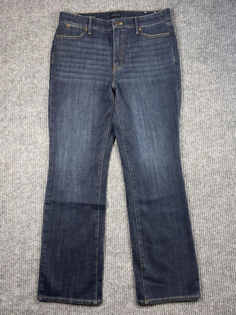 Talbots Barely Boot Cut Jeans Womens 10P Blue Denim Dark Wash Stretch Mid Rise